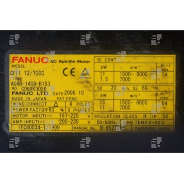 A06B-1408-B153 SP MOTOR aiI 12/7000 FLANGE, iMZ, EXH. REAR, KEY - le_tipo Supply ❒ Hoo-oo.com