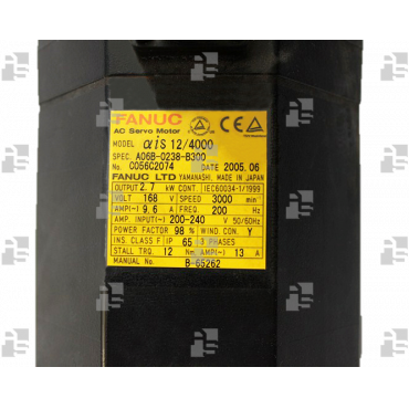 A06B-0238-B300 SV MOTOR aiS 12/4000 TAPER, BRAKE - le_tipo Supply ❒ Hoo-oo.com